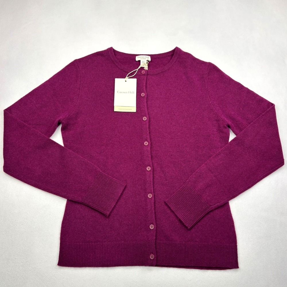 Garnet Hill Cashmere Cardigan Sweater Womens XS Magenta Purple Button NWT 27803